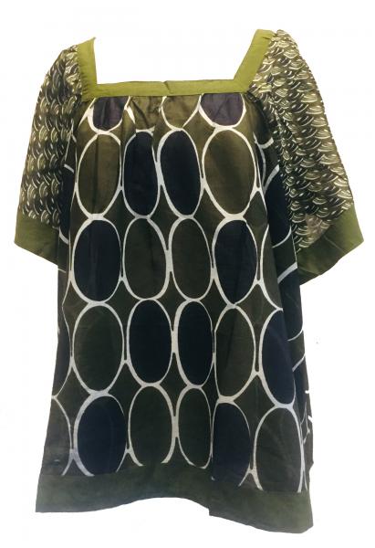 Green Square Neck Loose Fit Indian Cotton Rita Blouse - Fair Trade 