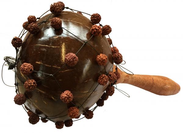Large Shekere / Cabasa / Natural Coconut Maracas with Ruraksha Seeds - Beautiful Sound, Fair Trade