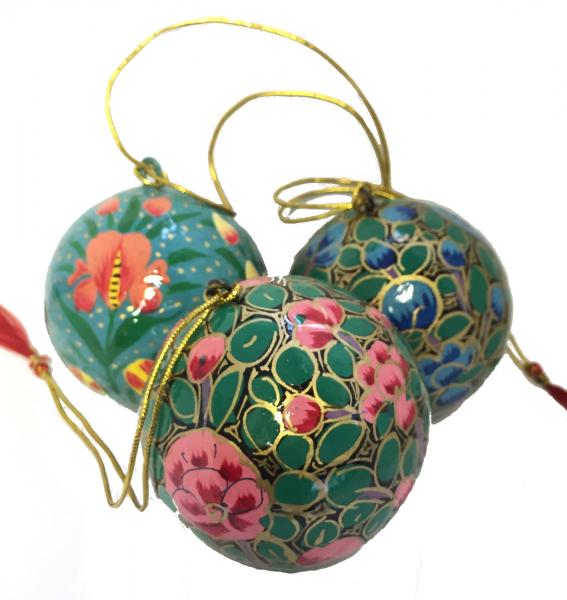 Set of 3 Mixed Kashmiri  Lacquerware Bauble Christmas Tree Decoration 