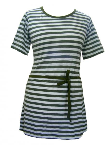 Classic Cotton White & Green Stripey Dress - Fair Trade